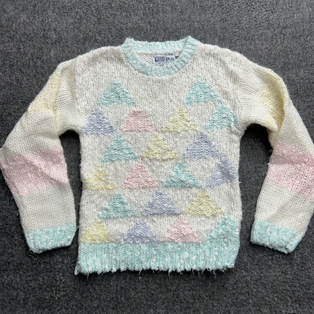 Hand Knit Pastel Sweater Womens Small Cottagecore 90s y2K Grandma